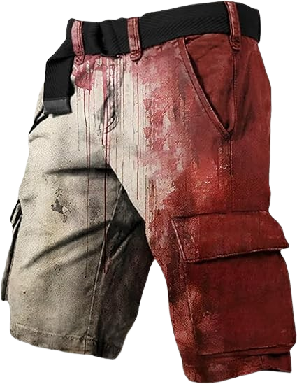 Men's Vintage Flag Independence Day Multi-Pocket Print Cargo Shorts (Belt Included)