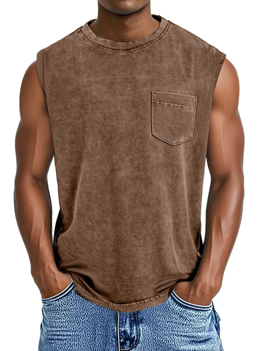 Men's Everyday Retro Casual Pocket Sleeveless T-shirt