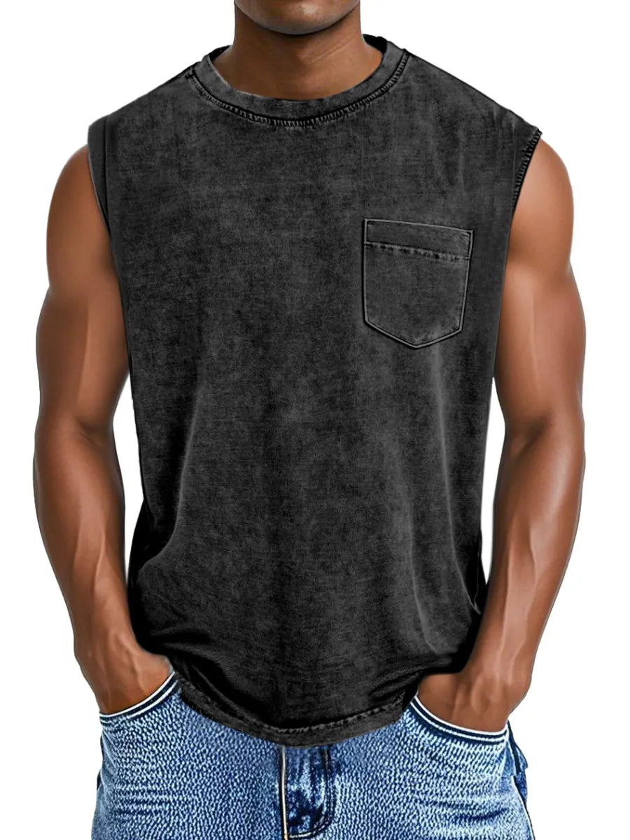 Men's Everyday Retro Casual Pocket Sleeveless T-shirt