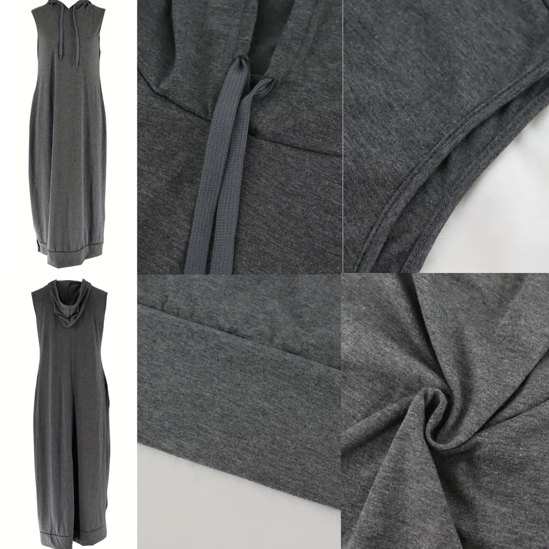 š„Last day promotionā°-Women's Plain Drawstring Hooded Tank Dress, Casual Pocket Sleeveless Maxi Dress for Summer, Fashion Women's Clothing for Daily Wear