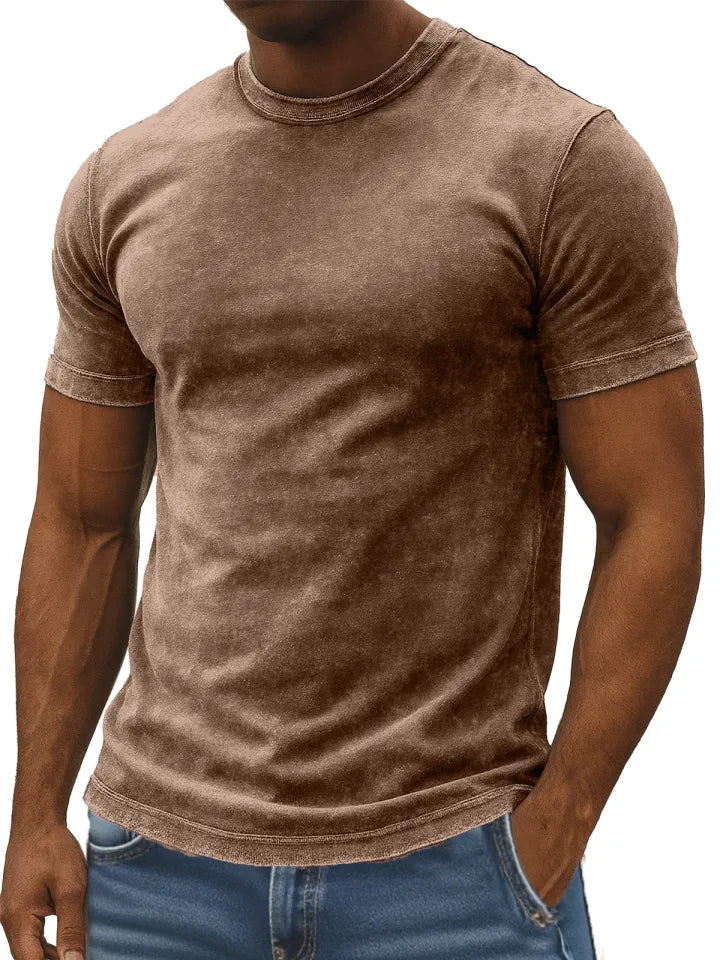 Men's Retro Simple Daily Solid Color Washed Cotton T-shirt