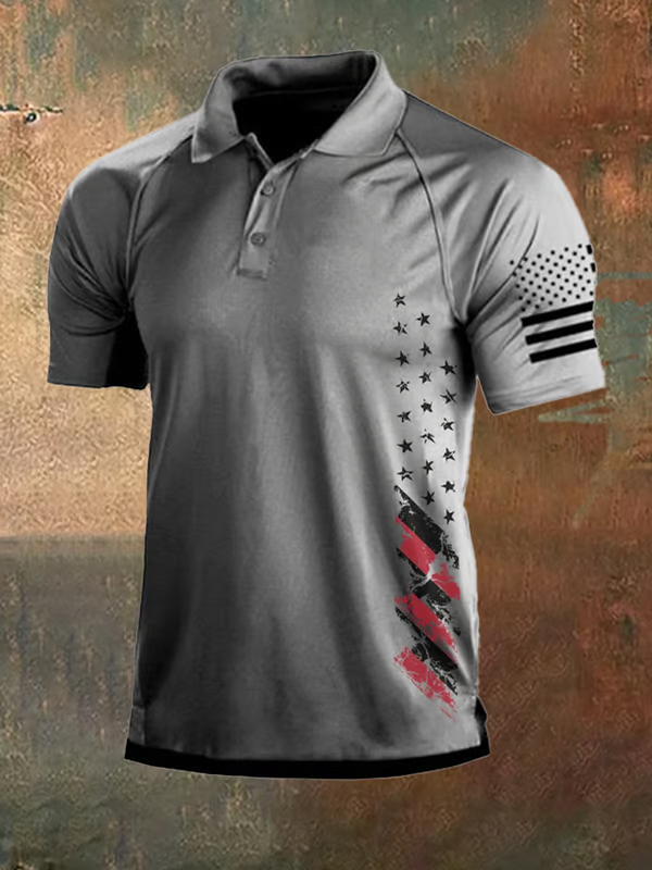 Independence Day Clearance⚡ -Men's Vintage American Flag Independence Day Color Block Polo Shirt