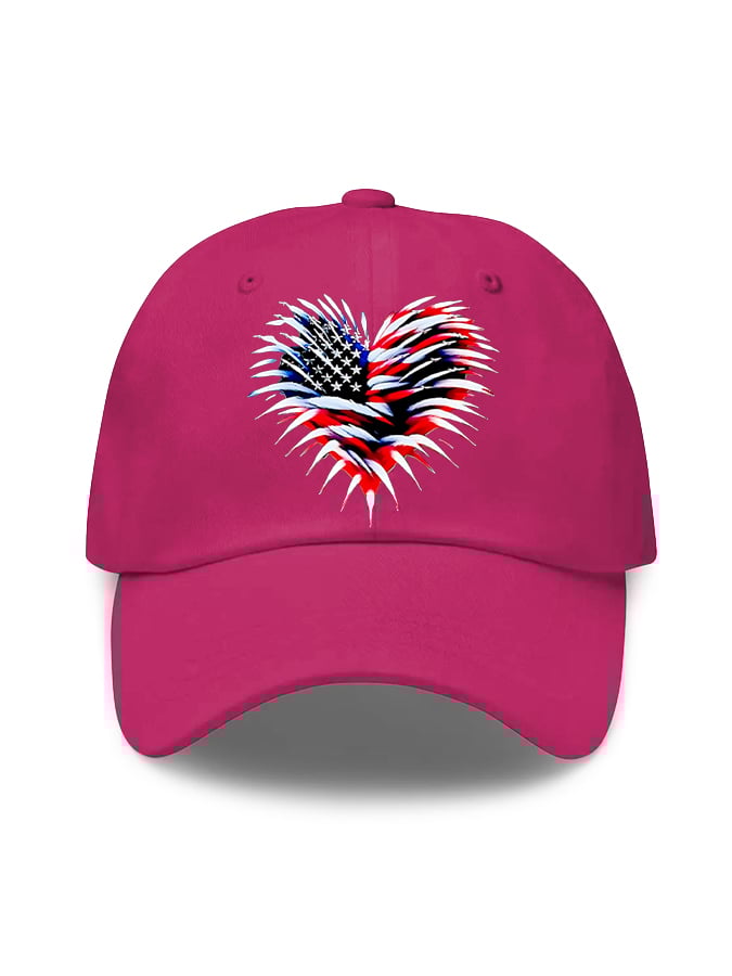 Unisex Retro Independence Day Flag Heart Fireworks Print Baseball Cap