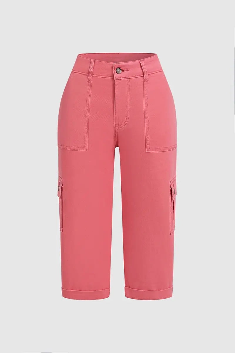 🔥Roll Tab Hem Multi Pocket Capri Mid Waist Cargo Pants
