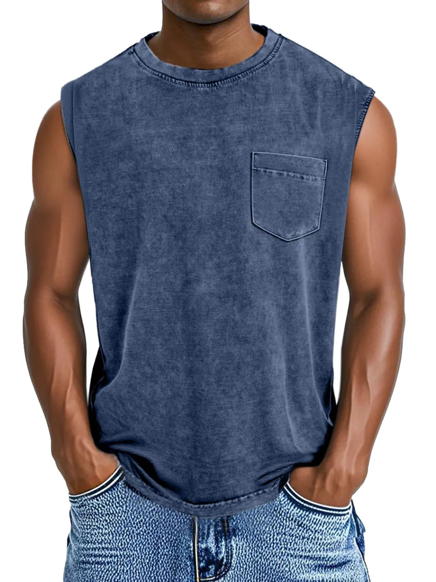 Men's Everyday Retro Casual Pocket Sleeveless T-shirt