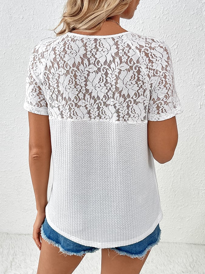 Women's Solid Color Lace Patchwork T-Shirt