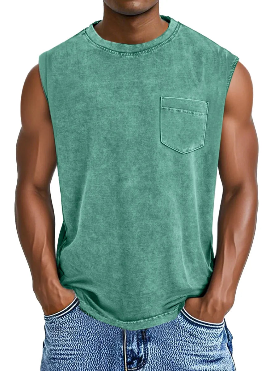Men's Everyday Retro Casual Pocket Sleeveless T-shirt