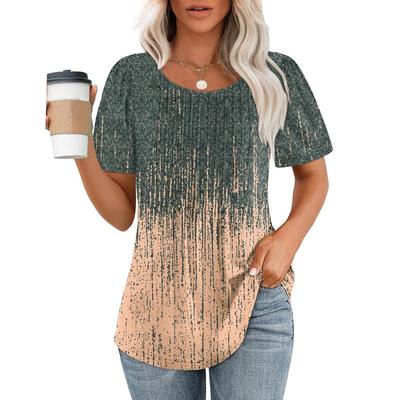 🔥Last Day Promotion🔥Womens T Shirts Short Sleeve Pleated Dressy Casual Scooped Neck Summer Tops Blouses