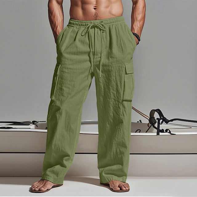 🔥Men's Cargo Pants Trousers Summer Pants Beach Pants Gauze Pants Drawstring Elastic Waist Multi Pocket Plain Comfort Breathable Outdoor Daily Holiday Fashion Classic