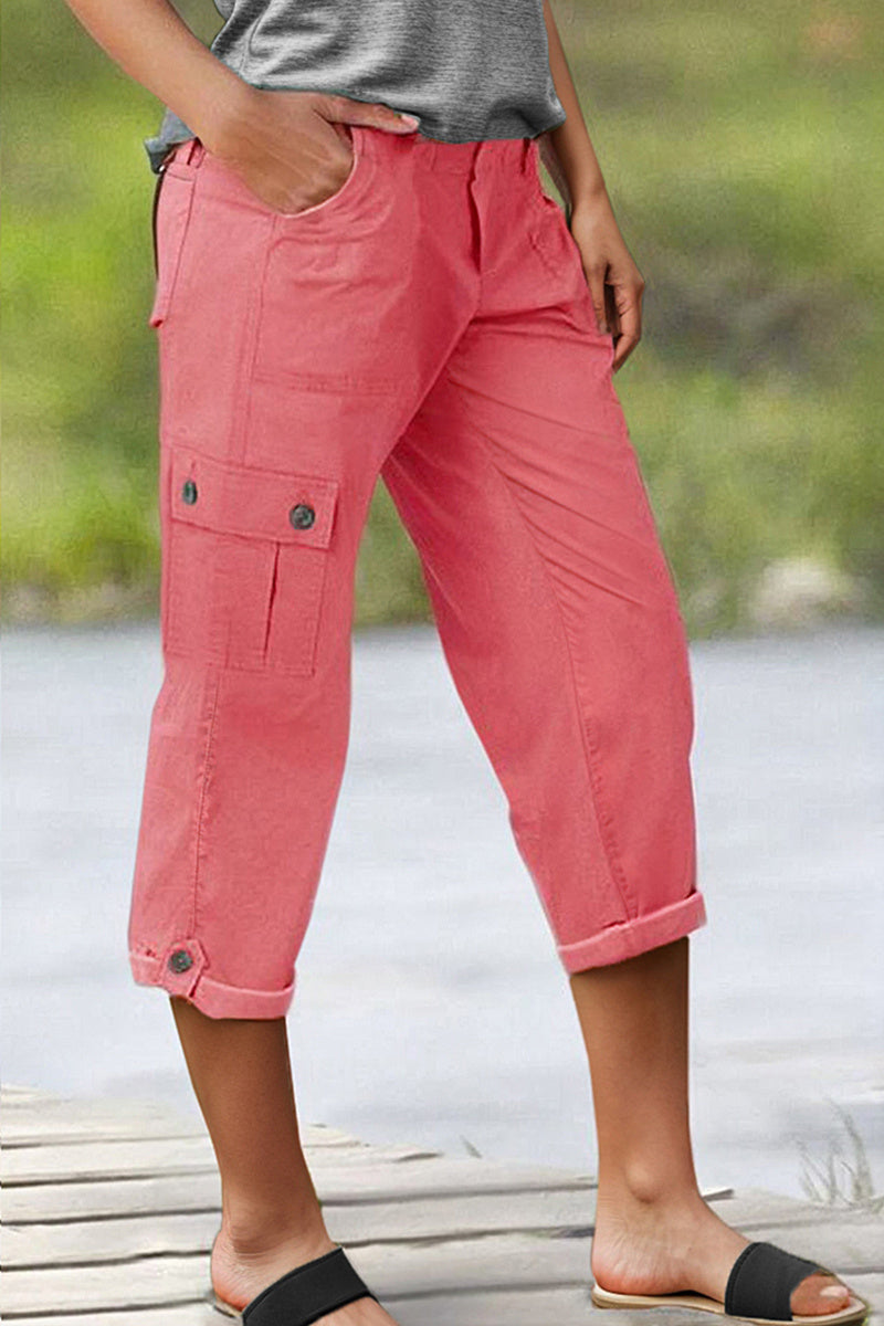 🔥Roll Tab Hem Multi Pocket Capri Mid Waist Cargo Pants