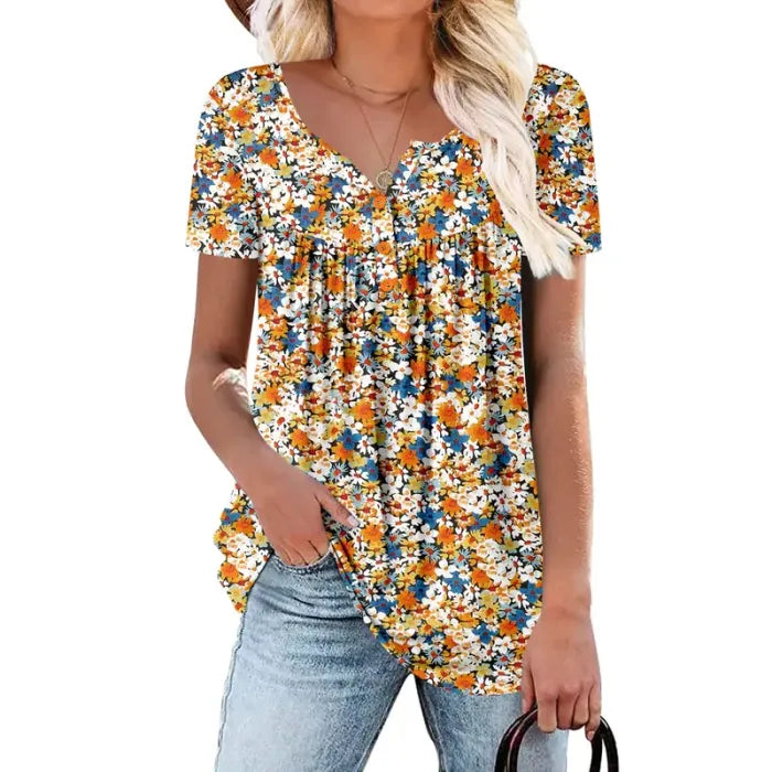 ⏰Hot Sale-Women's Summer Pleated Printed Short-Sleeves