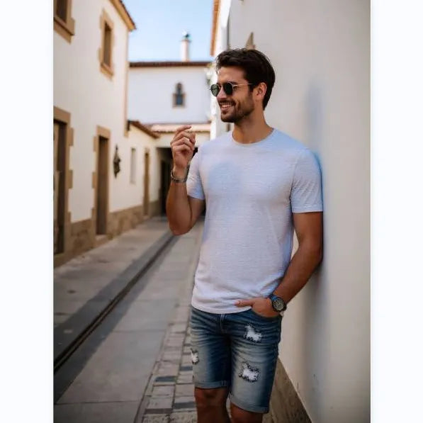 Men's Stretch Ripped Denim Cotton Comfort Shorts.
