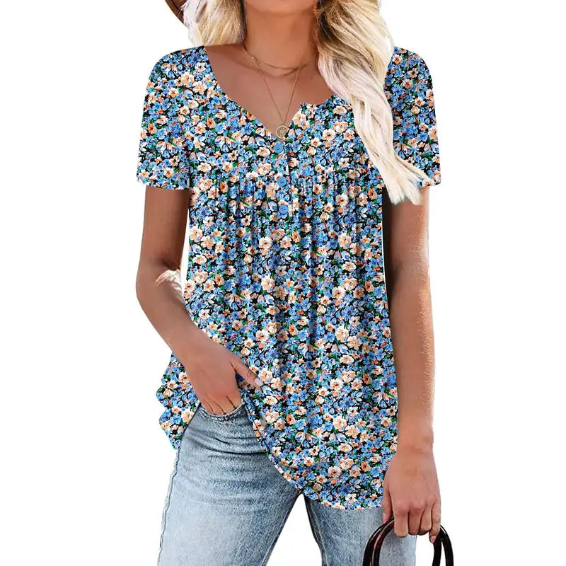 ⏰Hot Sale-Women's Summer Pleated Printed Short-Sleeves