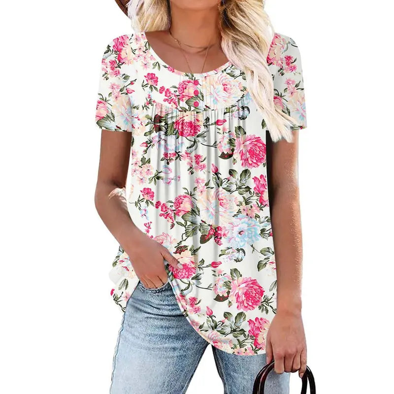 ⏰Hot Sale-Women's Summer Pleated Printed Short-Sleeves