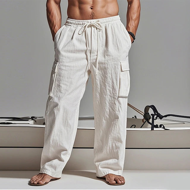 🔥Men's Cargo Pants Trousers Summer Pants Beach Pants Gauze Pants Drawstring Elastic Waist Multi Pocket Plain Comfort Breathable Outdoor Daily Holiday Fashion Classic