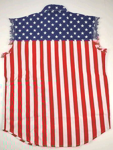 Men's American Flag Denim Sleeveless Cycling Vest Denim Jacket Shirt