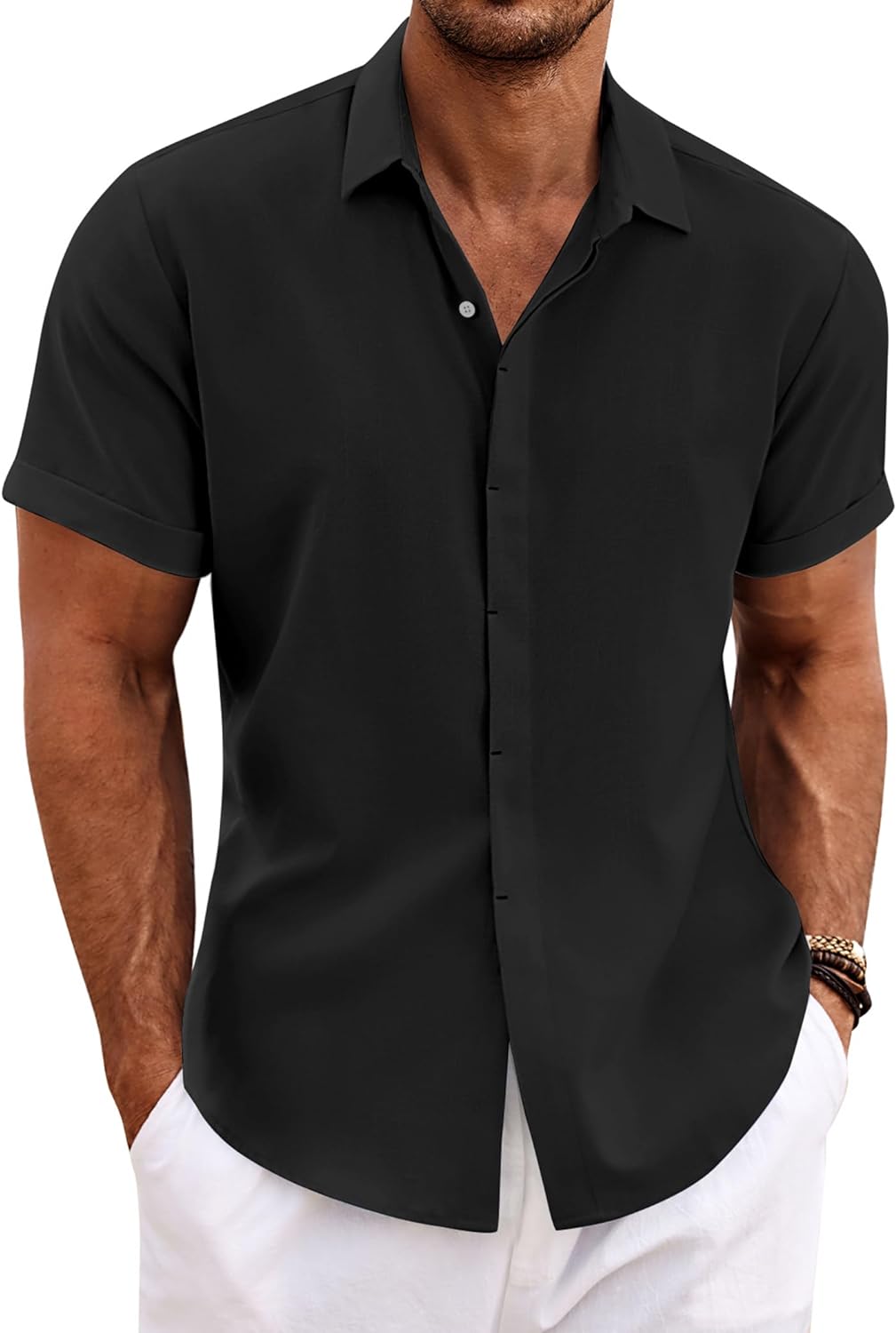 🔥Men's Linen Shirts Short Sleeve Casual Shirts Button Down Shirt for Men Beach Summer Wedding Shirt