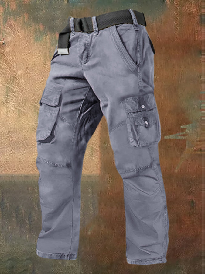 Men's Multi Pocket Plain Breathable Moisture Outdoor Daily Camping & Hiking Pants (Belt Included)