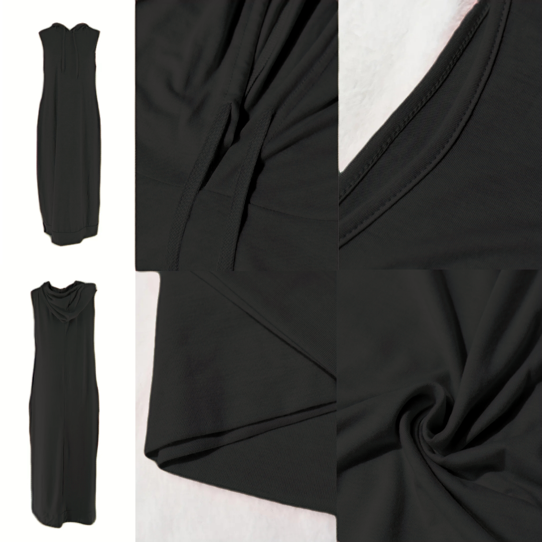 š„Last day promotionā°-Women's Plain Drawstring Hooded Tank Dress, Casual Pocket Sleeveless Maxi Dress for Summer, Fashion Women's Clothing for Daily Wear
