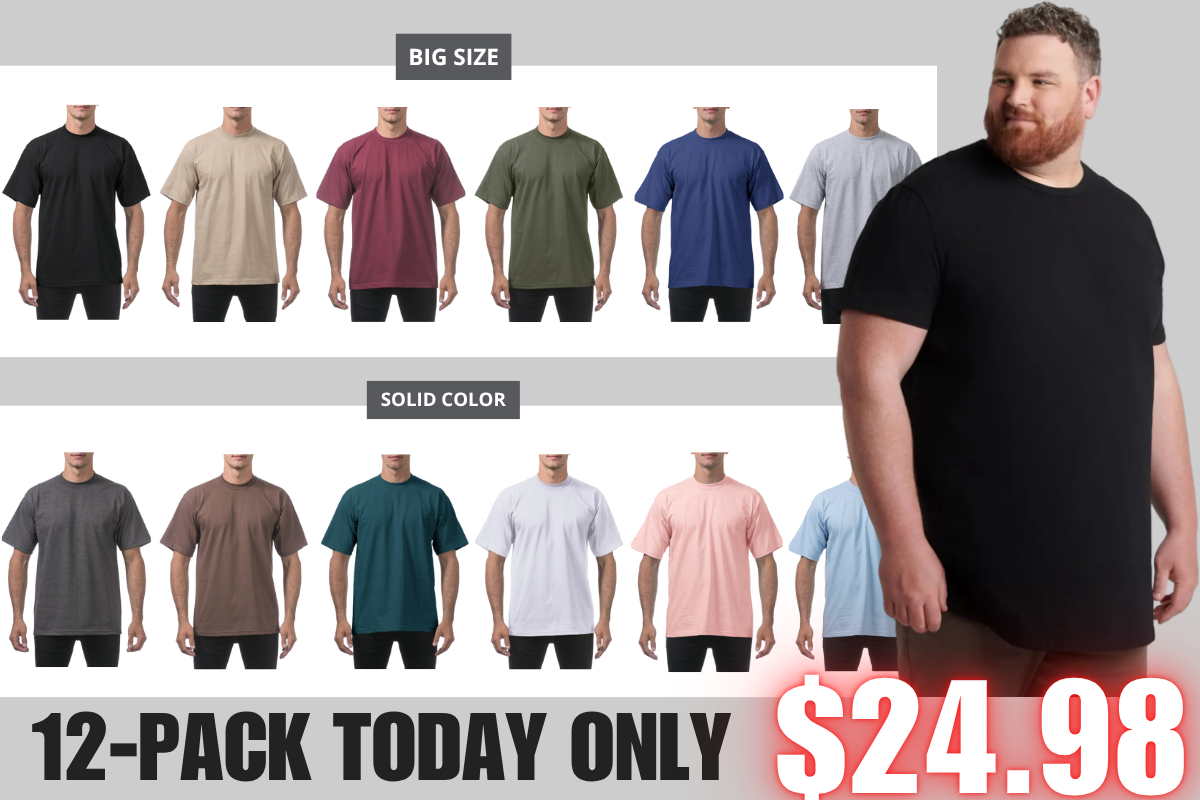 🔥Men's 12-Pack Oversized Heavyweight Cotton Short Sleeve Crew Neck T-shirts