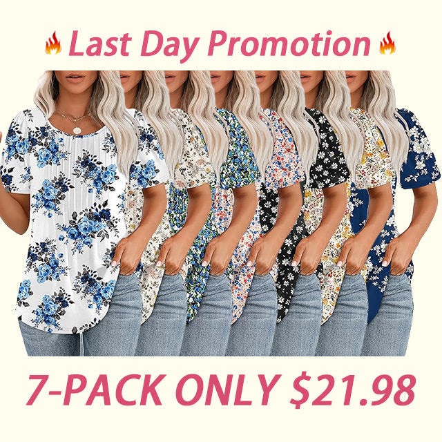 🔥Last Day Promotion🔥Womens T Shirts Short Sleeve Pleated Dressy Casual Scooped Neck Summer Tops Blouses