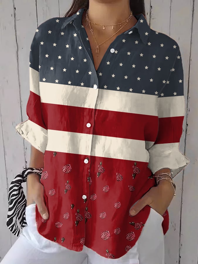 Women's Retro Independence Day Print Casual Shirt