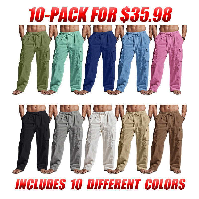 🔥Men's Cargo Pants Trousers Summer Pants Beach Pants Gauze Pants Drawstring Elastic Waist Multi Pocket Plain Comfort Breathable Outdoor Daily Holiday Fashion Classic