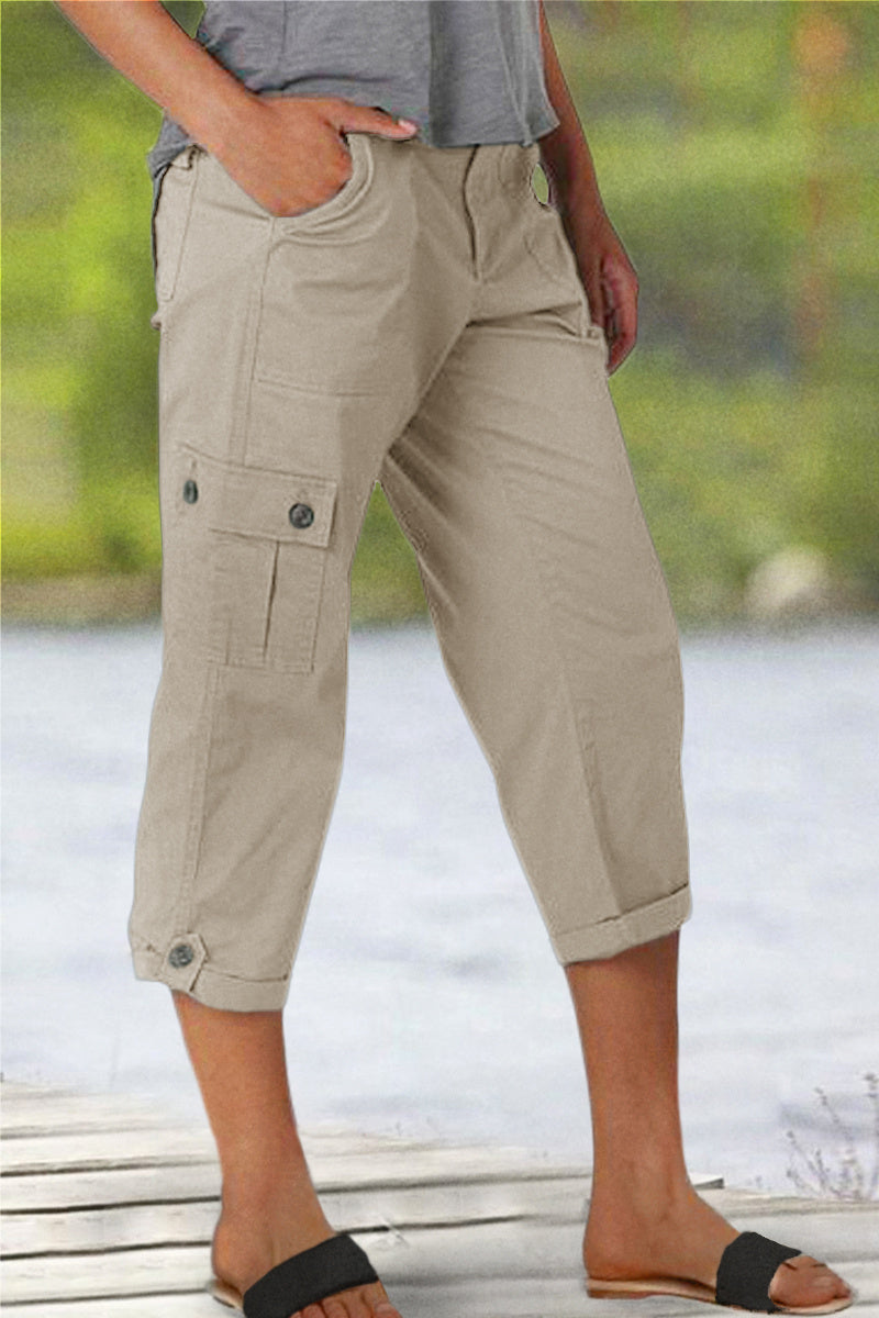 🔥Roll Tab Hem Multi Pocket Capri Mid Waist Cargo Pants