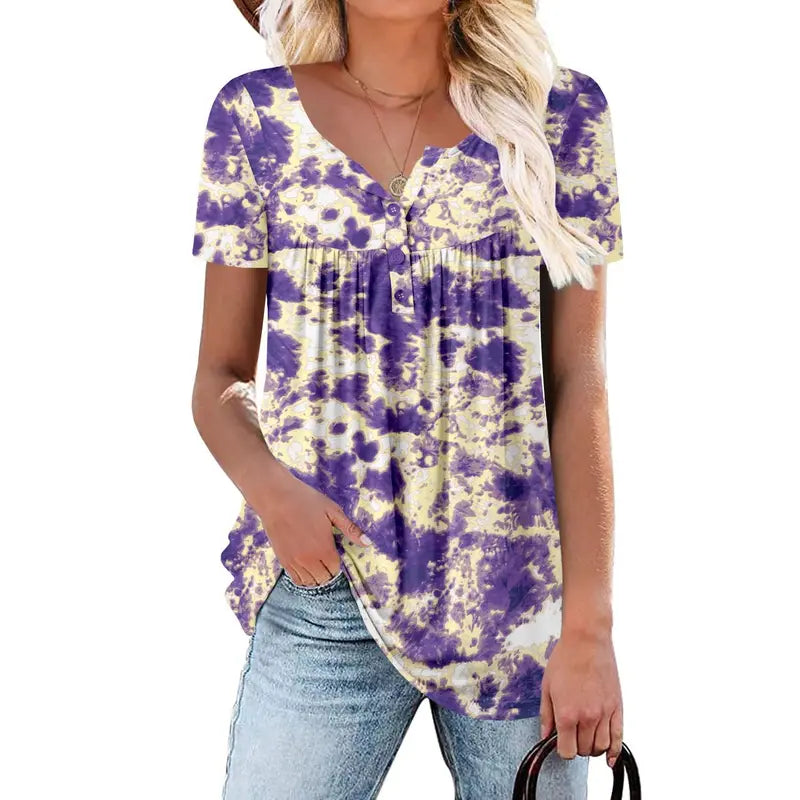 ⏰Hot Sale-Women's Summer Pleated Printed Short-Sleeves
