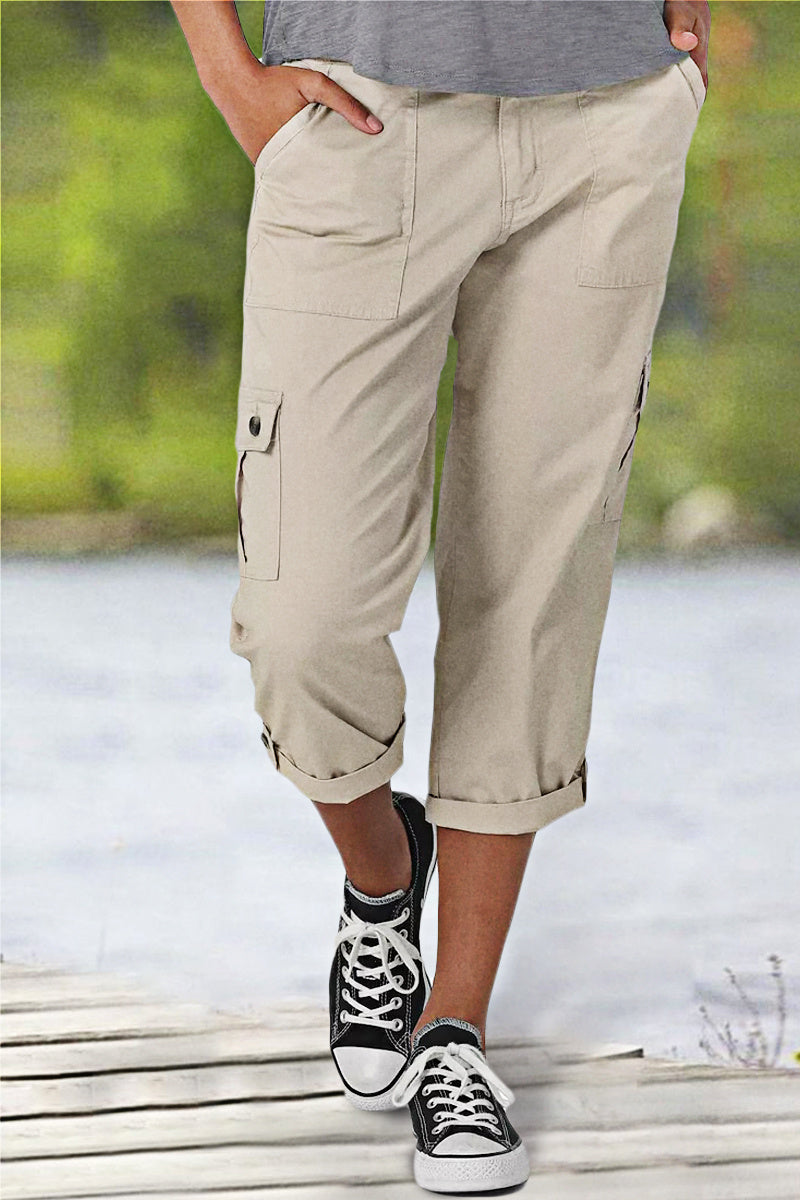 🔥Roll Tab Hem Multi Pocket Capri Mid Waist Cargo Pants