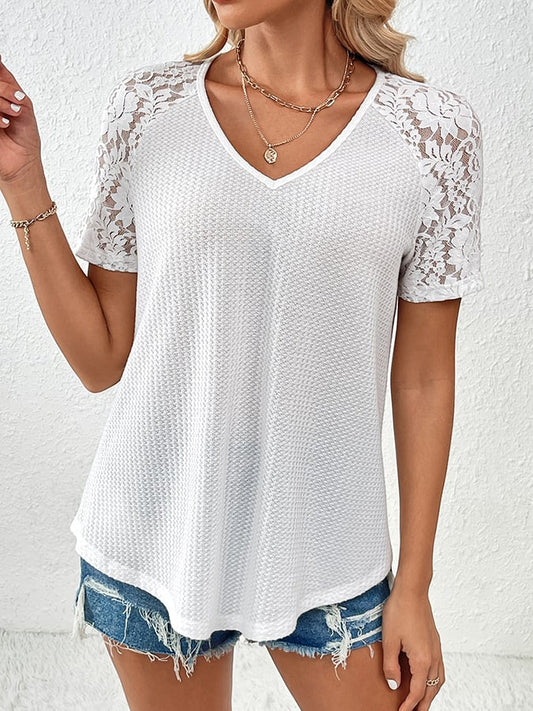 Women's Solid Color Lace Patchwork T-Shirt