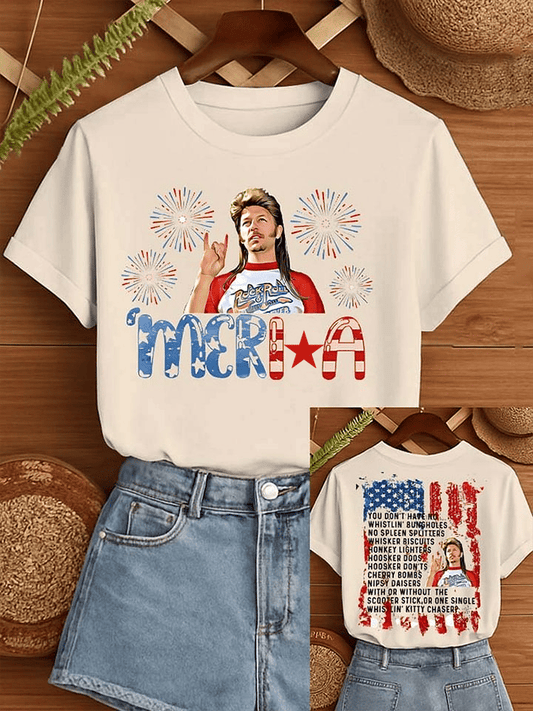Women'S Retro Independence Day Joe Dirt Merica July 4th Printed Casual T-Shirt