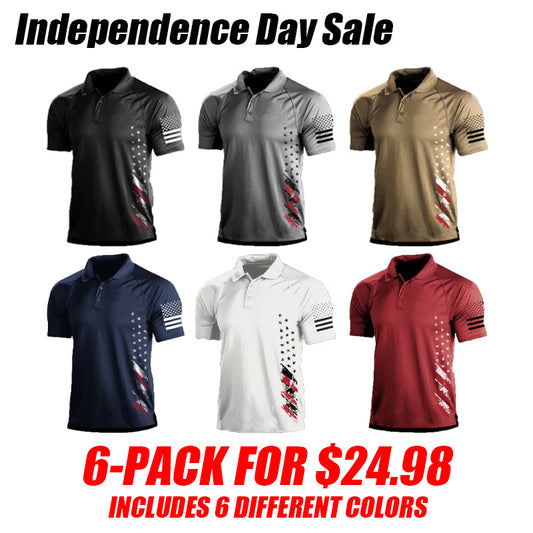 Independence Day Clearance⚡ -Men's Vintage American Flag Independence Day Color Block Polo Shirt