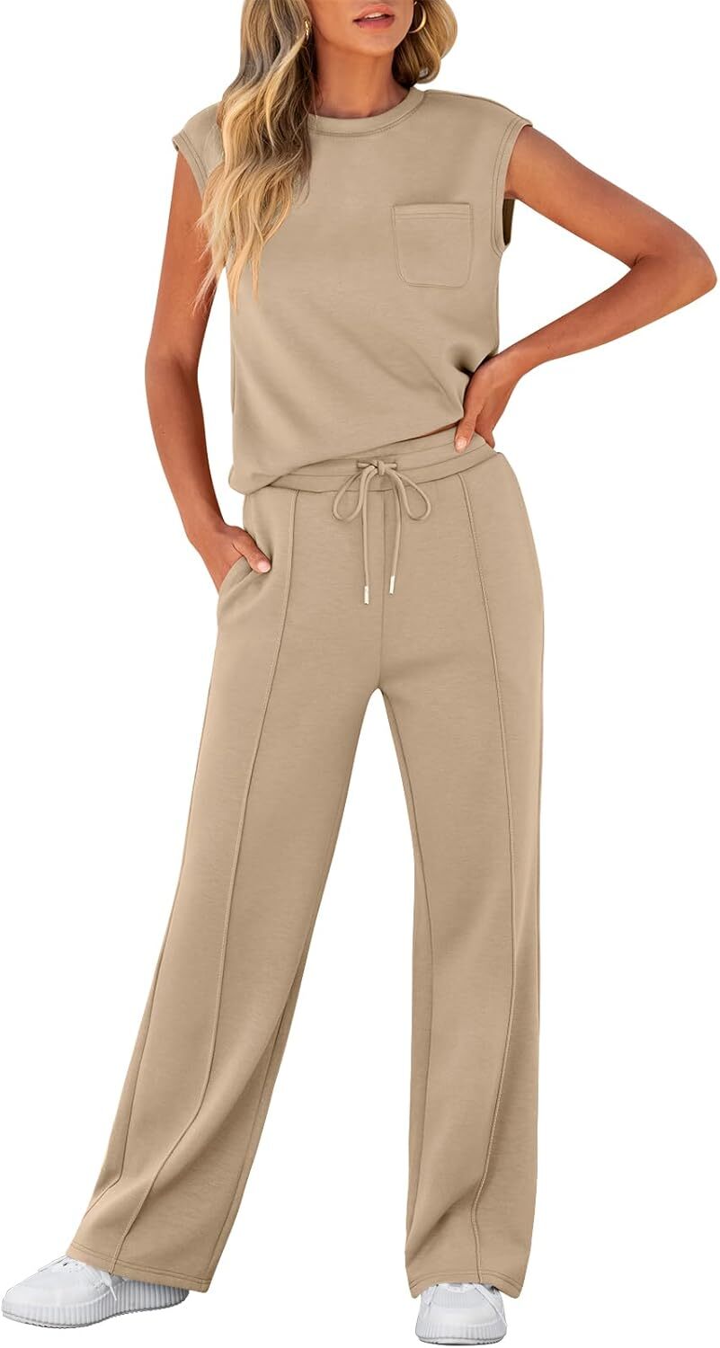 🔥Women 2 Piece Set Sleeveless Sweatsuit Tracksuit
