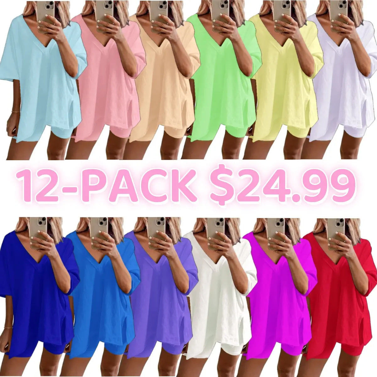 🔥Women's Two Piece Lounge Set 2025 Summer Casual Oversized Shirts Biker Shorts Matching Airport Travel Outfit