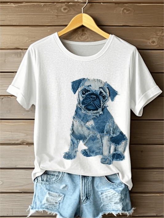 Women's Retro Funny Animal Dog Print T-Shirt