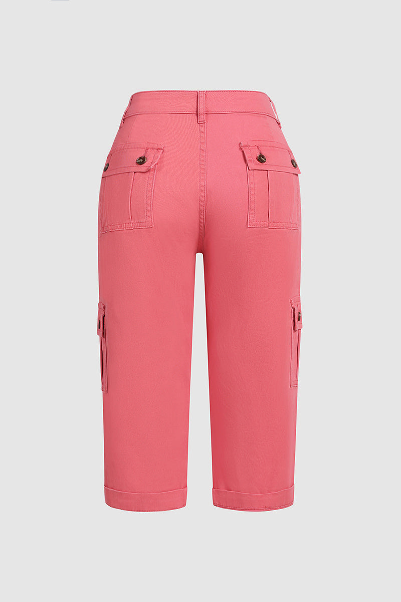 🔥Roll Tab Hem Multi Pocket Capri Mid Waist Cargo Pants