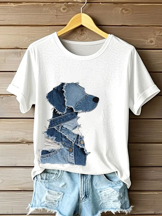 Women's Retro Funny Animal Dog Print T-Shirt