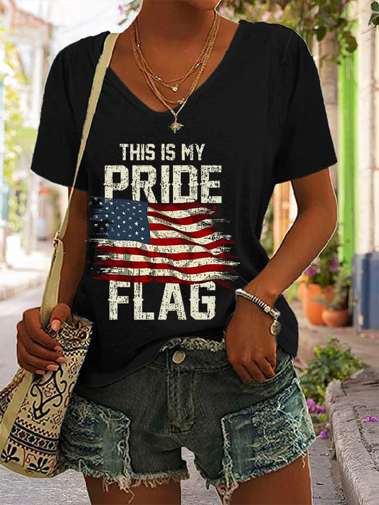 Women's Casual Independence Day Printed V-Neck Short Sleeve T-Shirt