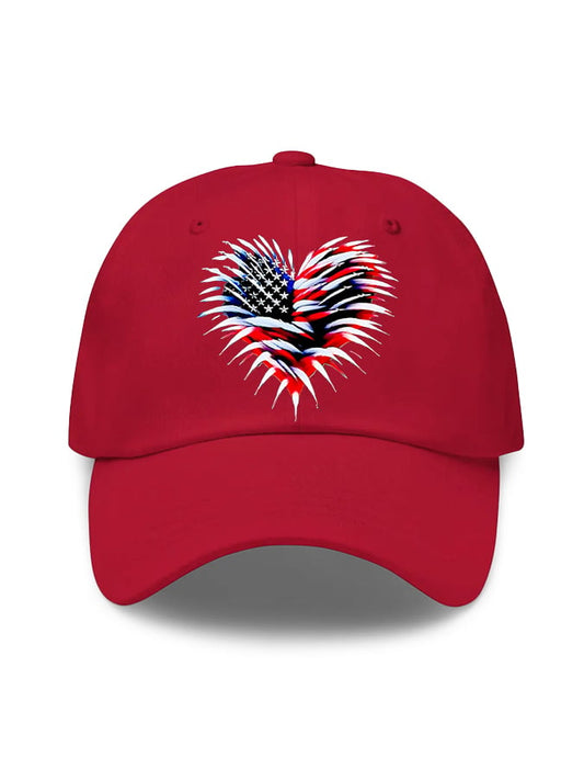 Unisex Retro Independence Day Flag Heart Fireworks Print Baseball Cap