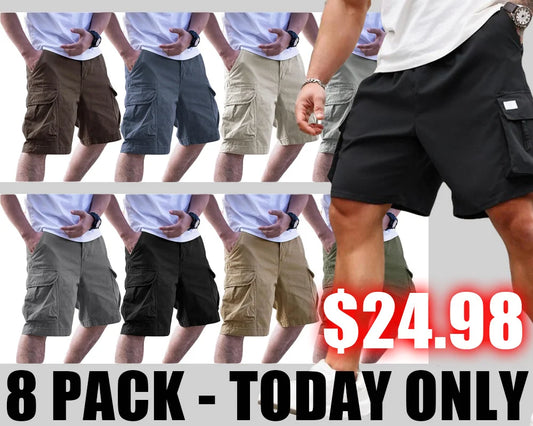 🔥 8-Pack Men's Plus Size Solid Flap Pocket Cargo Shorts