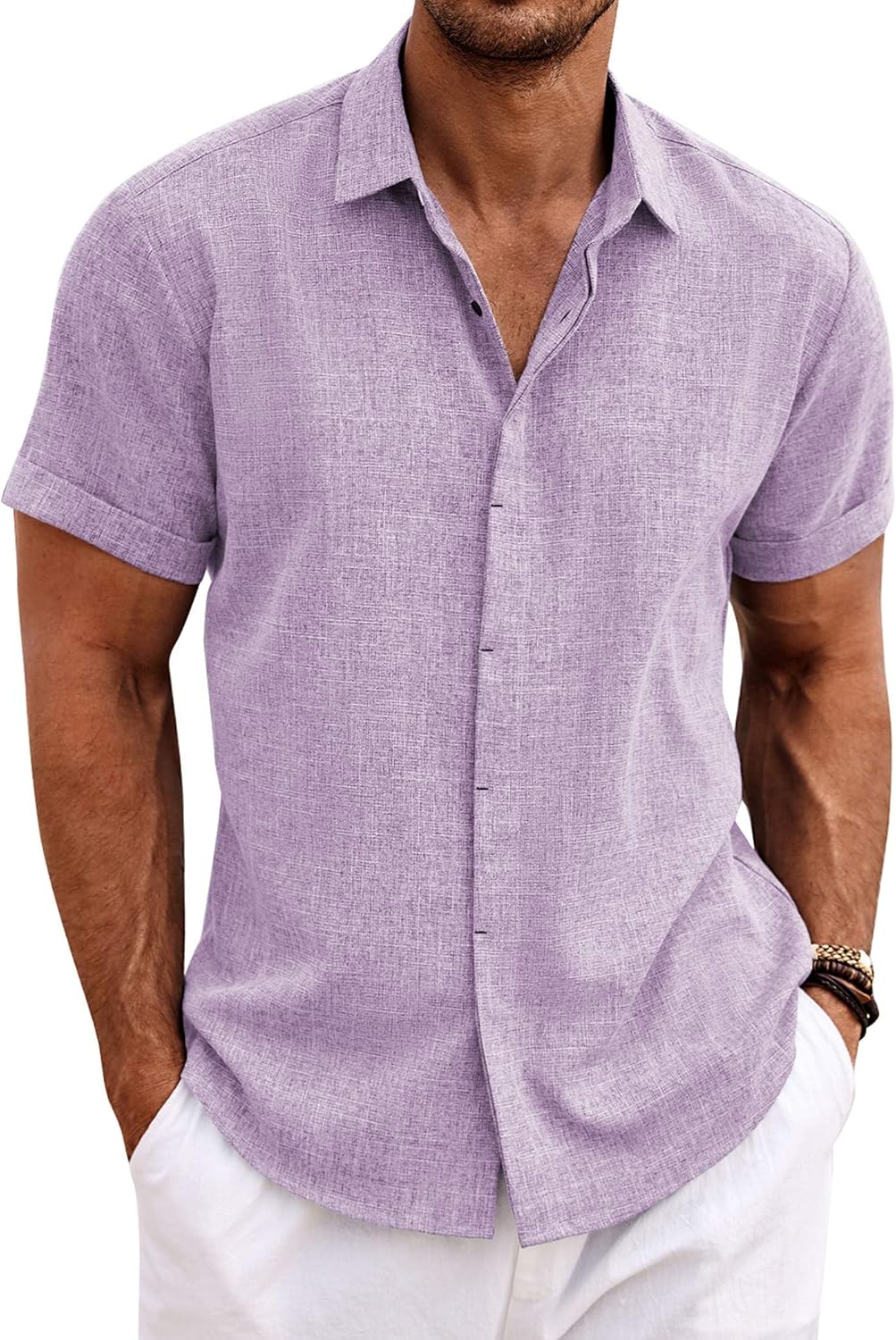 🔥Men's Linen Shirts Short Sleeve Casual Shirts Button Down Shirt for Men Beach Summer Wedding Shirt