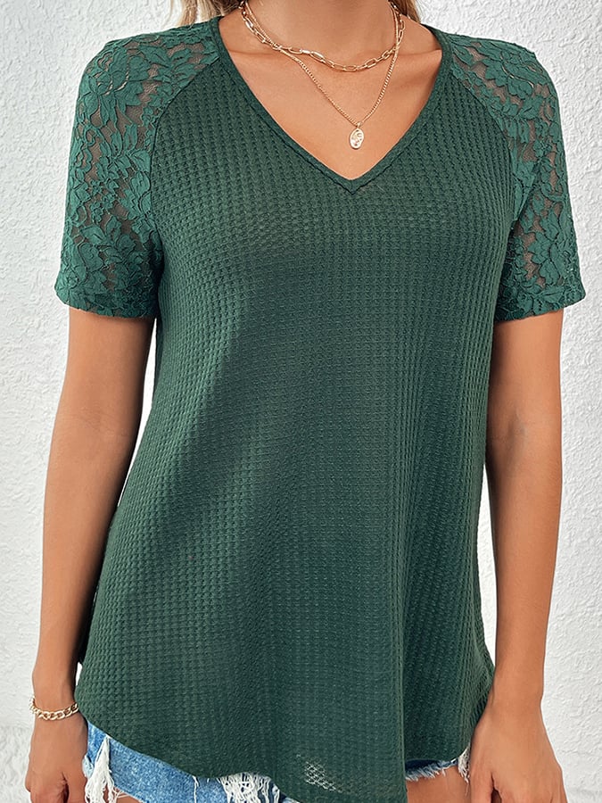 Women's Solid Color Lace Patchwork T-Shirt