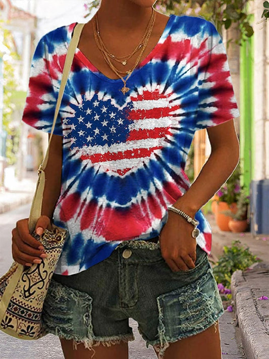 Women's Independence Day Print V Neck T-Shirt