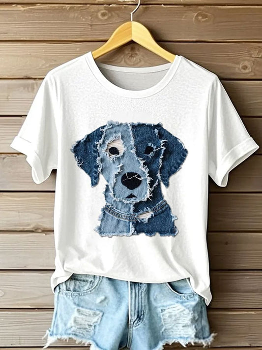 Women's Retro Funny Animal Dog Print T-Shirt