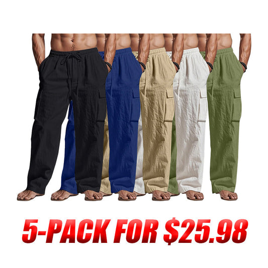 🔥Men's Cargo Pants Trousers Summer Pants Beach Pants Gauze Pants Drawstring Elastic Waist Multi Pocket Plain Comfort Breathable Outdoor Daily Holiday Fashion Classic