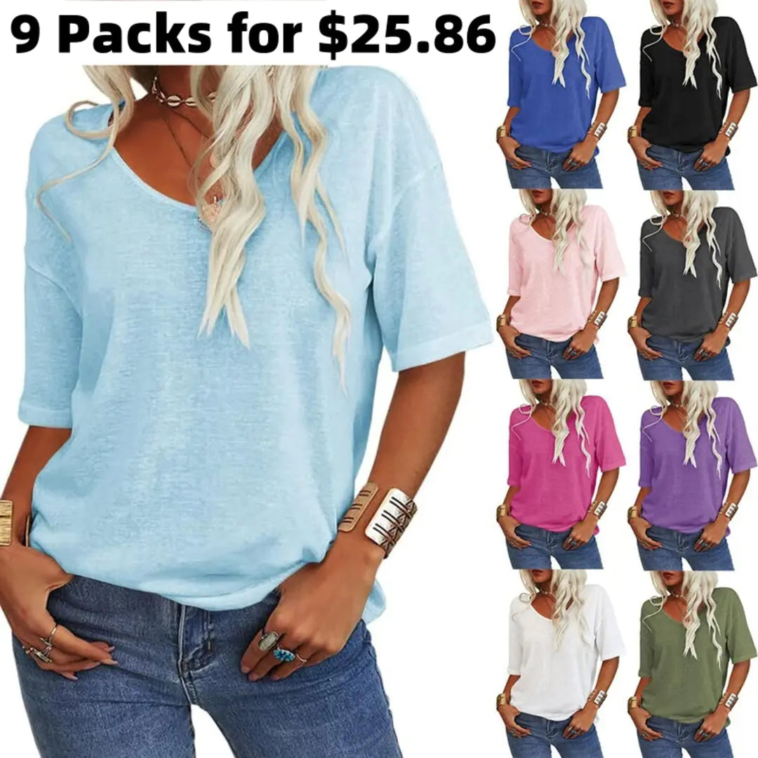 Summer Casual Half Sleeve T-shirt Basic Tops (Multiple Colors)