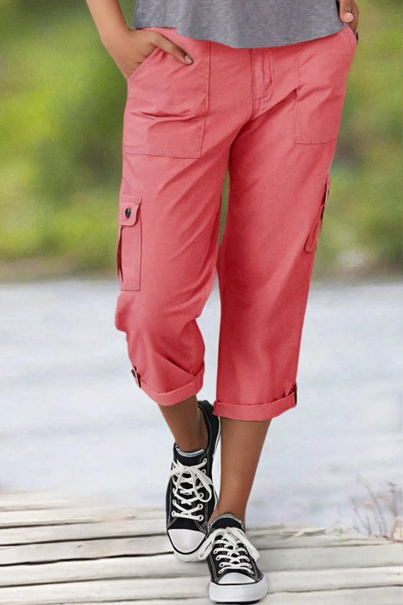 🔥Roll Tab Hem Multi Pocket Capri Mid Waist Cargo Pants