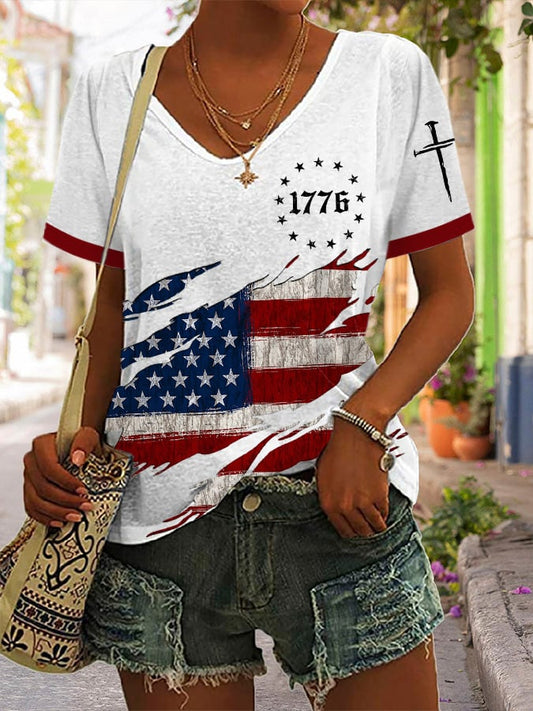 Women's Flag Independence Day Printed Casual T-Shirt
