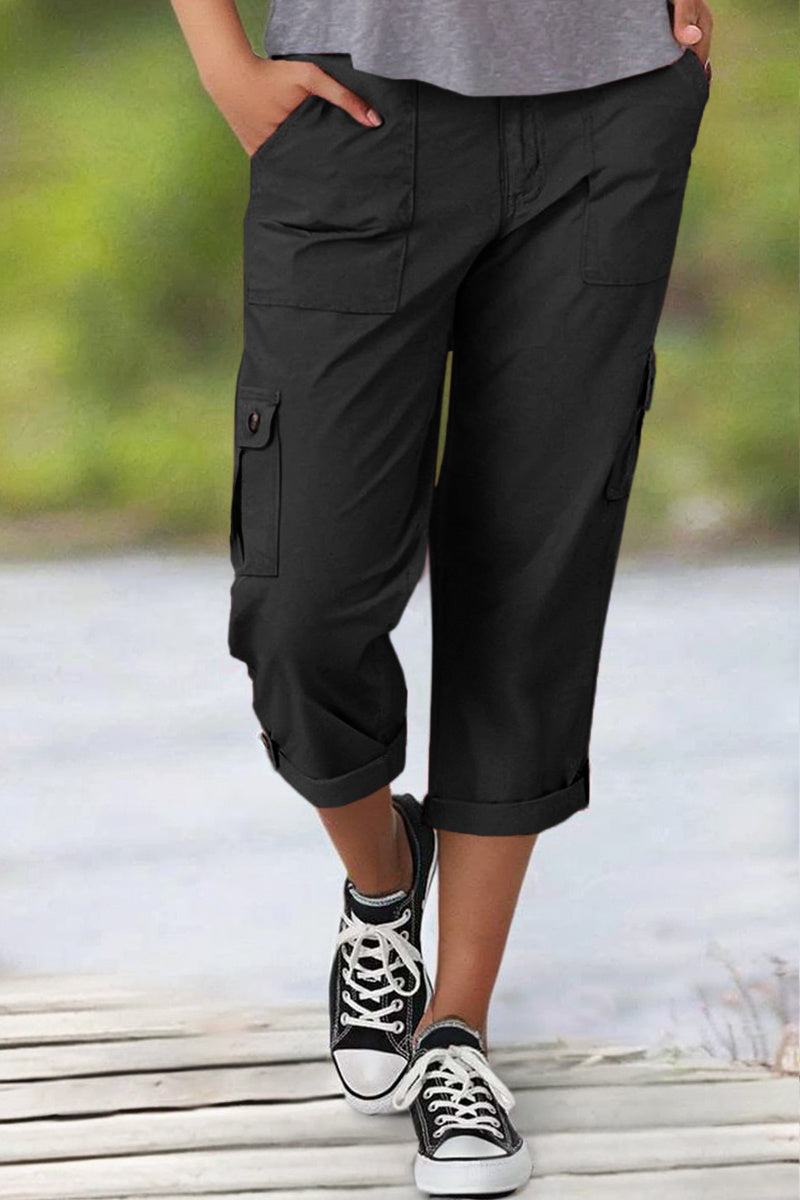 🔥Roll Tab Hem Multi Pocket Capri Mid Waist Cargo Pants